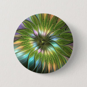 Luminous Colourful Fantasy Flower Fractal Art 6 Cm Round Badge