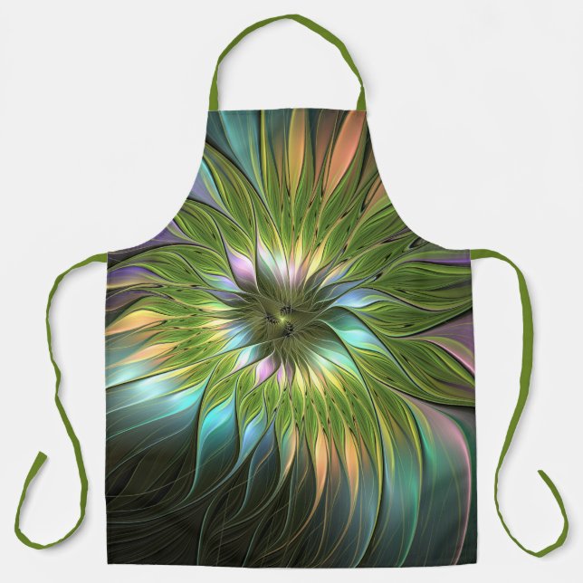 Luminous Colourful Fantasy Flower Fractal Art Apron (Front)