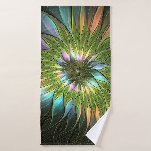 Luminous Colourful Fantasy Flower Fractal Art Bath Towel (Bath Towel)