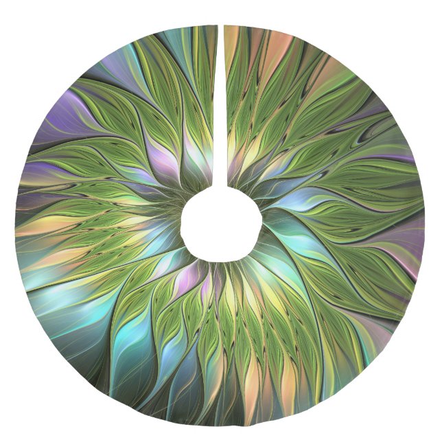Luminous Colourful Fantasy Flower Fractal Art Brushed Polyester Tree Skirt (Front)