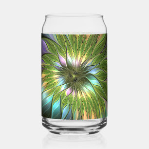 Luminous Colourful Fantasy Flower Fractal Art Can Glass