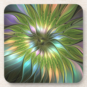 Luminous Colourful Fantasy Flower Fractal Art Coaster