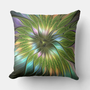 Luminous Colourful Fantasy Flower Fractal Art Cushion