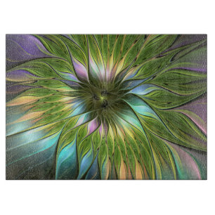 Luminous Colourful Fantasy Flower Fractal Art Cutting Board