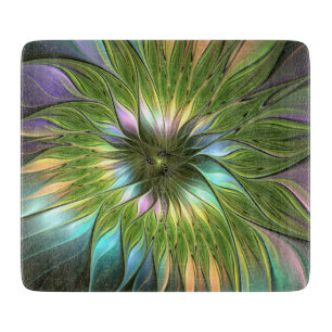 Luminous Colourful Fantasy Flower Fractal Art Cutting Board