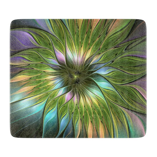 Luminous Colourful Fantasy Flower Fractal Art Cutting Board (Front)
