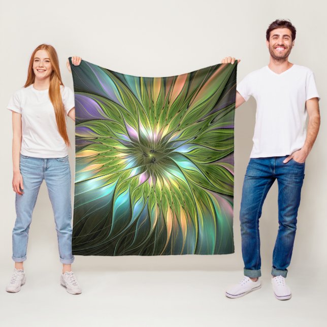 Luminous Colourful Fantasy Flower Fractal Art Fleece Blanket (In Situ)
