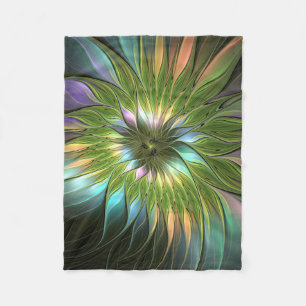 Luminous Colourful Fantasy Flower Fractal Art Fleece Blanket