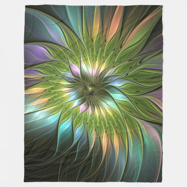 Luminous Colourful Fantasy Flower Fractal Art Fleece Blanket (Front)