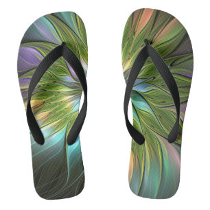 Luminous Colourful Fantasy Flower Fractal Art Jandals