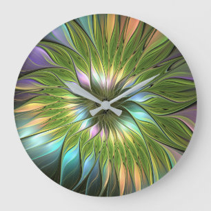 Luminous Colourful Fantasy Flower Fractal Art Large Clock