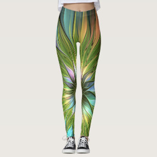 Luminous Colourful Fantasy Flower Fractal Art Leggings