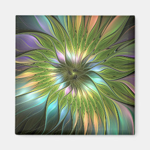 Luminous Colourful Fantasy Flower Fractal Art Magnet