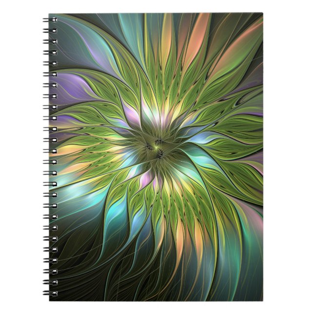 Luminous Colourful Fantasy Flower Fractal Art Notebook (Front)