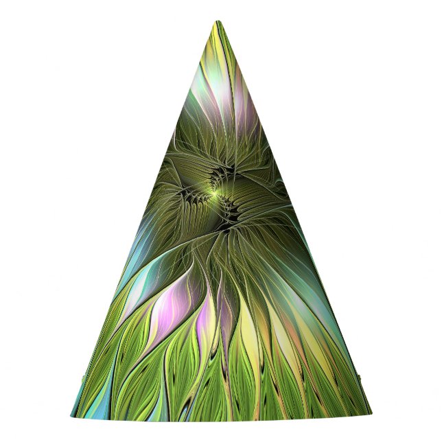 Luminous Colourful Fantasy Flower Fractal Art Party Hat (Front)