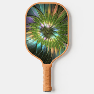 Luminous Colourful Fantasy Flower Fractal Art Pickleball Paddle