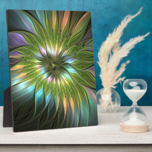 Luminous Colourful Fantasy Flower Fractal Art Plaque