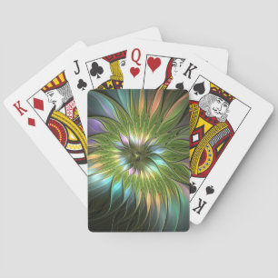 Luminous Colourful Fantasy Flower Fractal Art Playing Cards