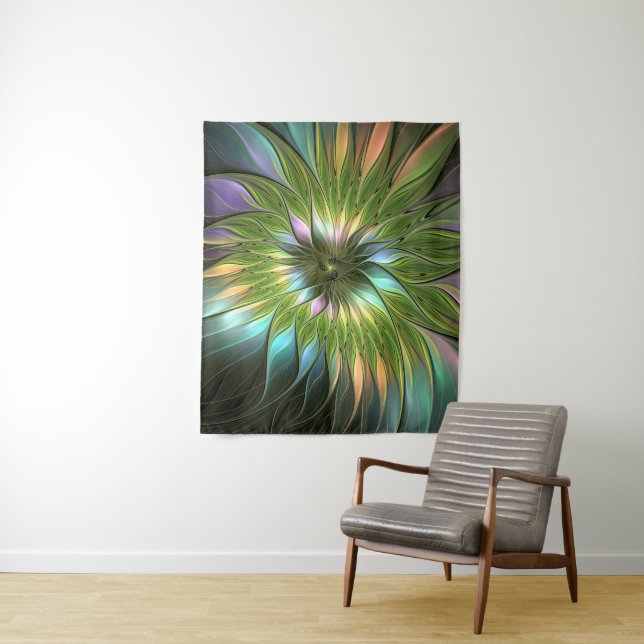 Luminous Colourful Fantasy Flower Fractal Art Tapestry (In Situ)