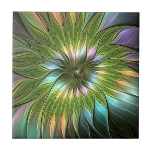 Luminous Colourful Fantasy Flower Fractal Art Tile