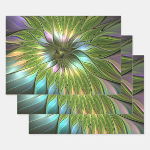 Luminous Colourful Fantasy Flower Fractal Art Wrapping Paper Sheet