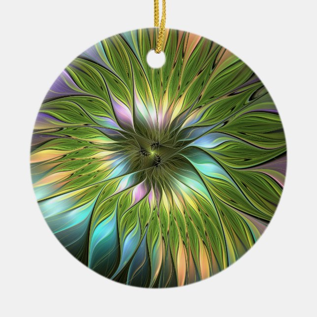 Luminous Colourful Fantasy Flower Fractal Circle Ceramic Tree Decoration (Front)