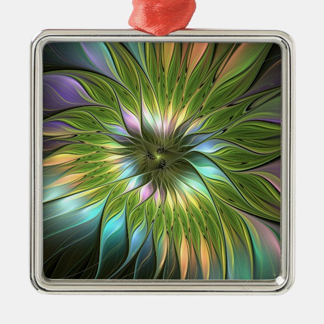 Luminous Colourful Fantasy Flower Fractal Square Metal Tree Decoration (Front)