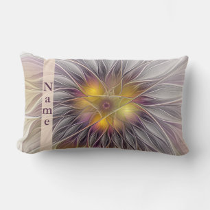 Luminous Colourful Flower, Abstract Fractal Name Lumbar Cushion