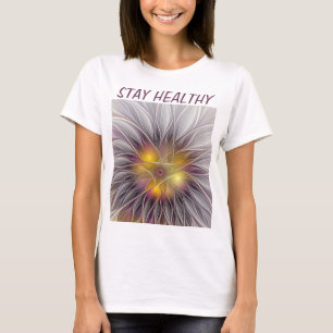 Luminous Colourful Flower, Abstract Fractal Text T-Shirt