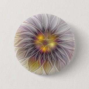 Luminous Colourful Flower, Abstract Modern Fractal 6 Cm Round Badge