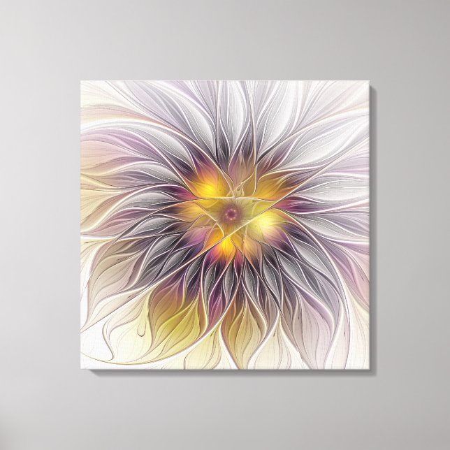 Luminous Colourful Flower, Abstract Modern Fractal Canvas Print (Front)