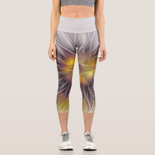 Luminous Colourful Flower, Abstract Modern Fractal Capri Leggings