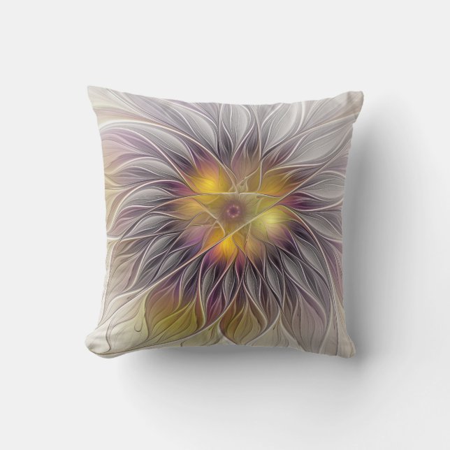 Luminous Colourful Flower, Abstract Modern Fractal Cushion (Front)