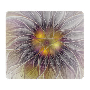 Luminous Colourful Flower, Abstract Modern Fractal Cutting Board