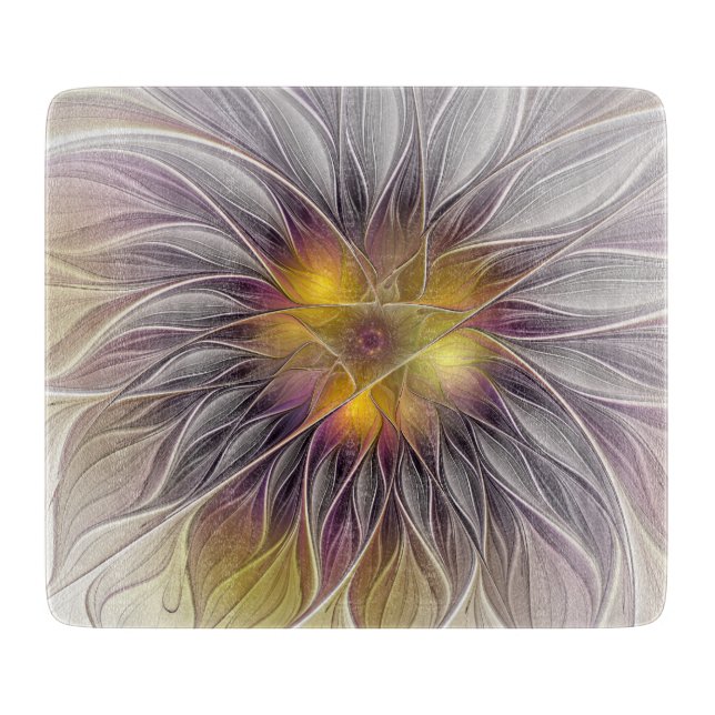 Luminous Colourful Flower, Abstract Modern Fractal Cutting Board (Front)