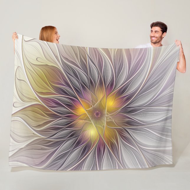 Luminous Colourful Flower, Abstract Modern Fractal Fleece Blanket (In Situ)