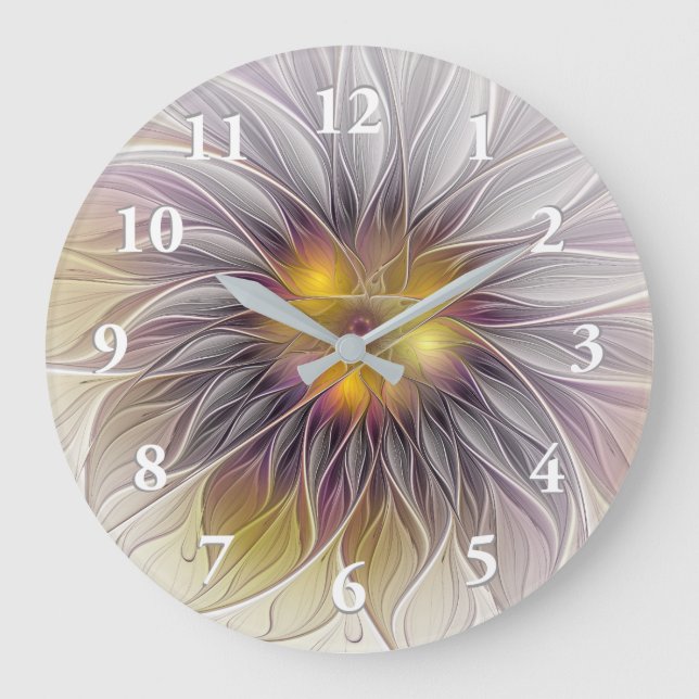 Luminous Colourful Flower, Abstract Modern Fractal Large Clock (Front)