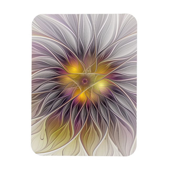 Luminous Colourful Flower, Abstract Modern Fractal Magnet (Vertical)