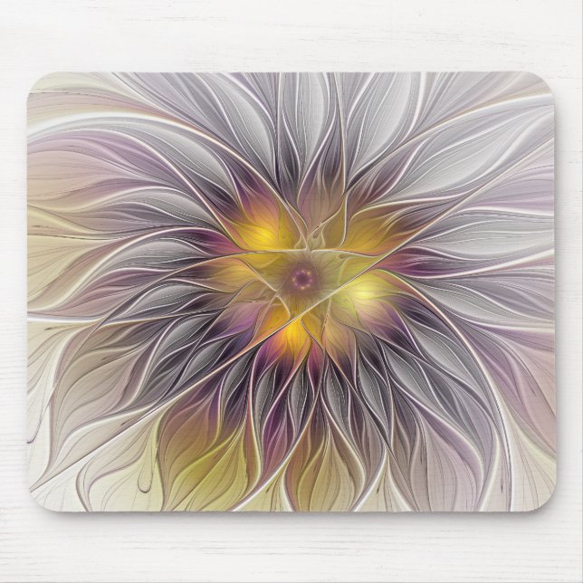 Luminous Colourful Flower, Abstract Modern Fractal Mouse Pad (Front)