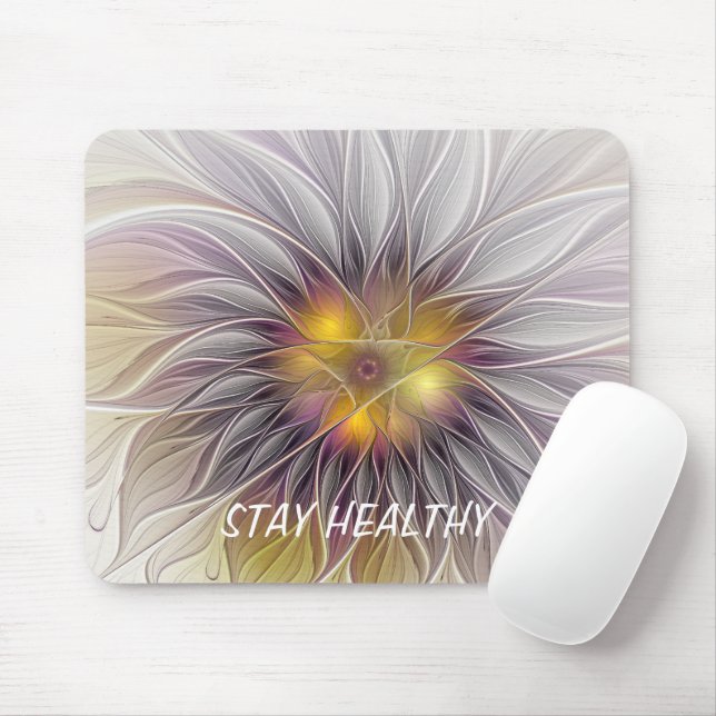 Luminous Colourful Flower, Abstract Modern Fractal Mouse Pad (With Mouse)