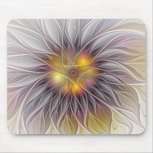 Luminous Colourful Flower, Abstract Modern Fractal Mouse Pad