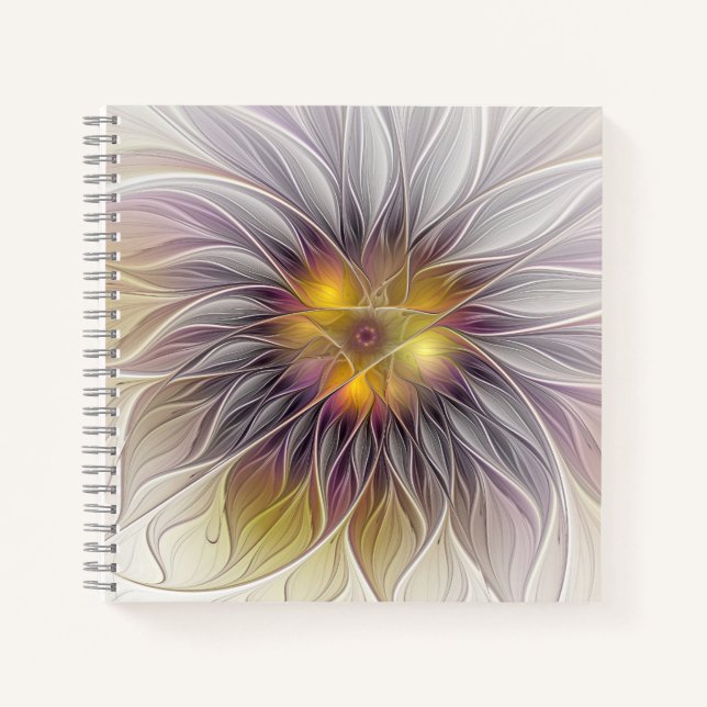 Luminous Colourful Flower, Abstract Modern Fractal Notebook (Front)