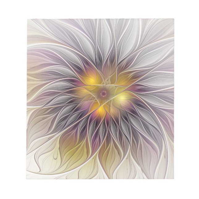 Luminous Colourful Flower, Abstract Modern Fractal Notepad (Front)