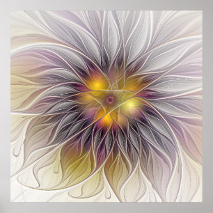 Luminous Colourful Flower, Abstract Modern Fractal Poster