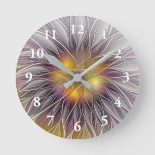 Luminous Colourful Flower, Abstract Modern Fractal Round Clock