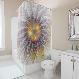 Luminous Colourful Flower, Abstract Modern Fractal Shower Curtain