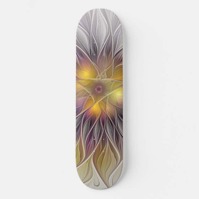 Luminous Colourful Flower, Abstract Modern Fractal Skateboard (Front)