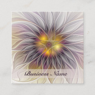 Luminous Colourful Flower, Abstract Modern Fractal Square Business Card