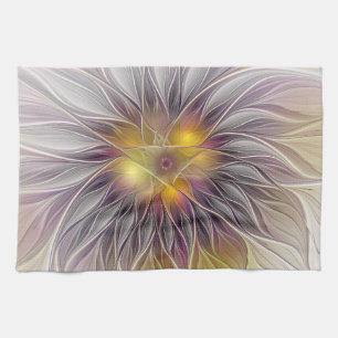 Luminous Colourful Flower, Abstract Modern Fractal Tea Towel