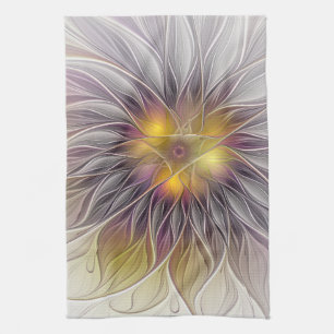 Luminous Colourful Flower, Abstract Modern Fractal Tea Towel